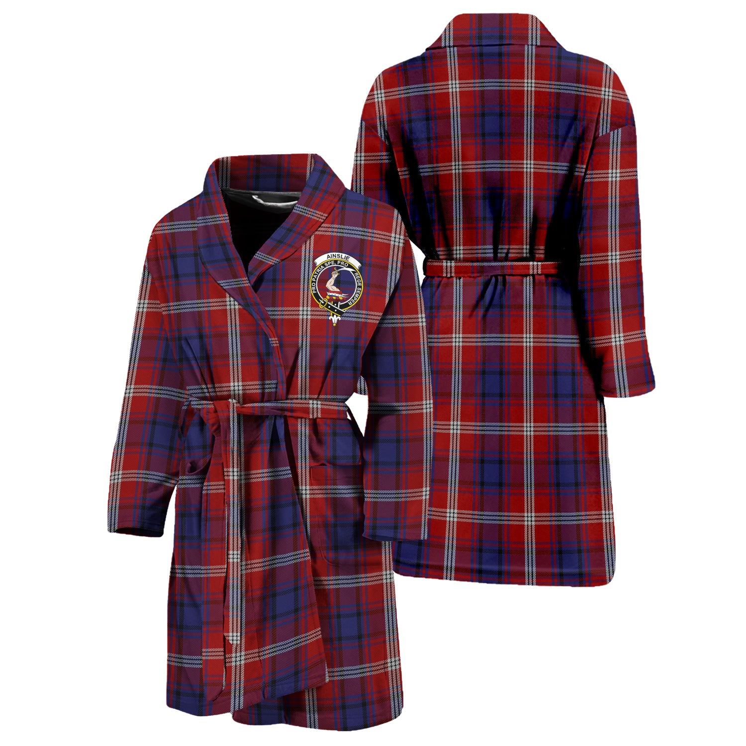 Ainslie Tartan Bathrobe with Family Crest Unisex S - Tartan Vibes Clothing