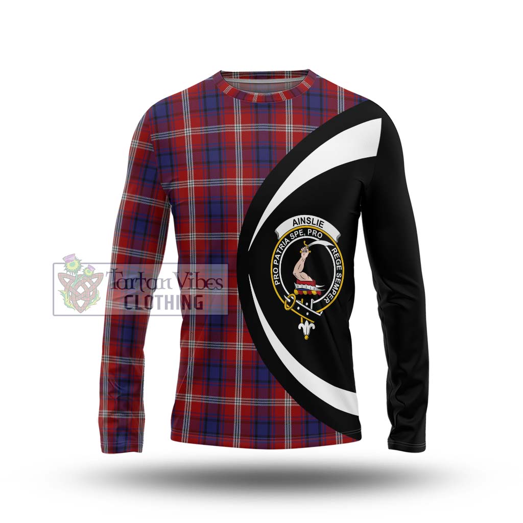 Ainslie Tartan Long Sleeve T-Shirt with Family Crest Circle Style Unisex - Tartan Vibes Clothing