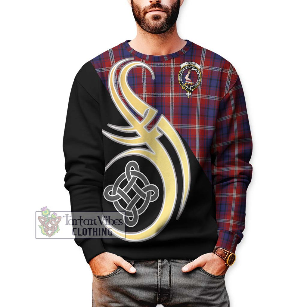 Ainslie Tartan Sweatshirt with Family Crest and Celtic Symbol Style Unisex - Tartan Vibes Clothing