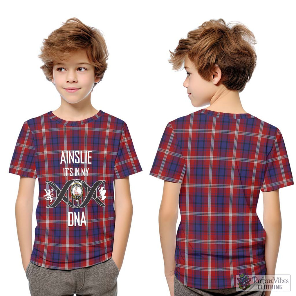 Ainslie Tartan Kid T-Shirt with Family Crest DNA In Me Style Youth XL Size14 - Tartanvibesclothing Shop