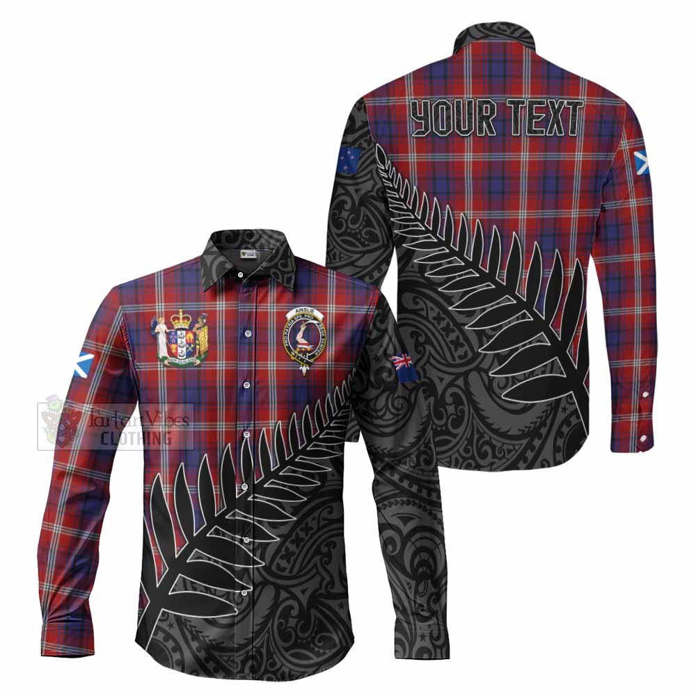 Tartan Vibes Clothing Ainslie Crest Tartan Long Sleeve Button Shirt with New Zealand Silver Fern Half Style