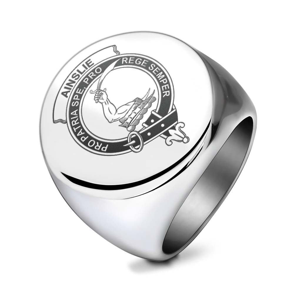 Tartan Vibes Clothing Ainslie Clan Crest Engraved Ring