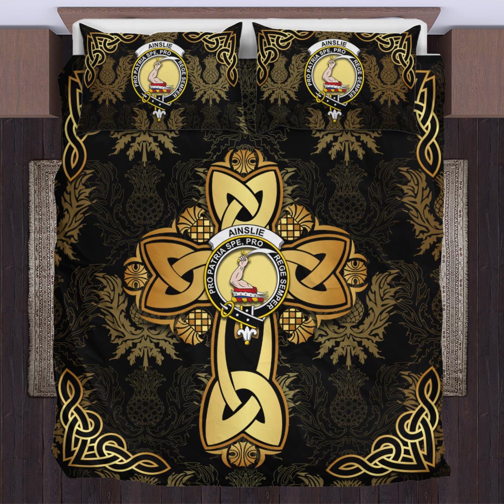 Ainslie Clan Bedding Sets Gold Thistle Celtic Style US Bedding Set - Tartanvibesclothing