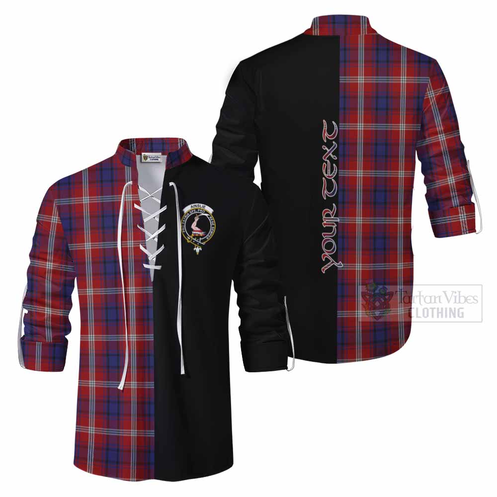 Tartan Vibes Clothing Ainslie Tartan Ghillie Kilt Shirt with Family Crest and Half Of Me Style