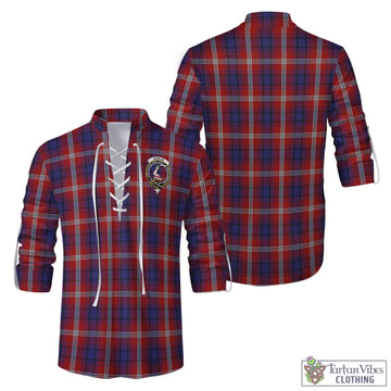 Ainslie Tartan Men's Scottish Traditional Jacobite Ghillie Kilt Shirt with Family Crest