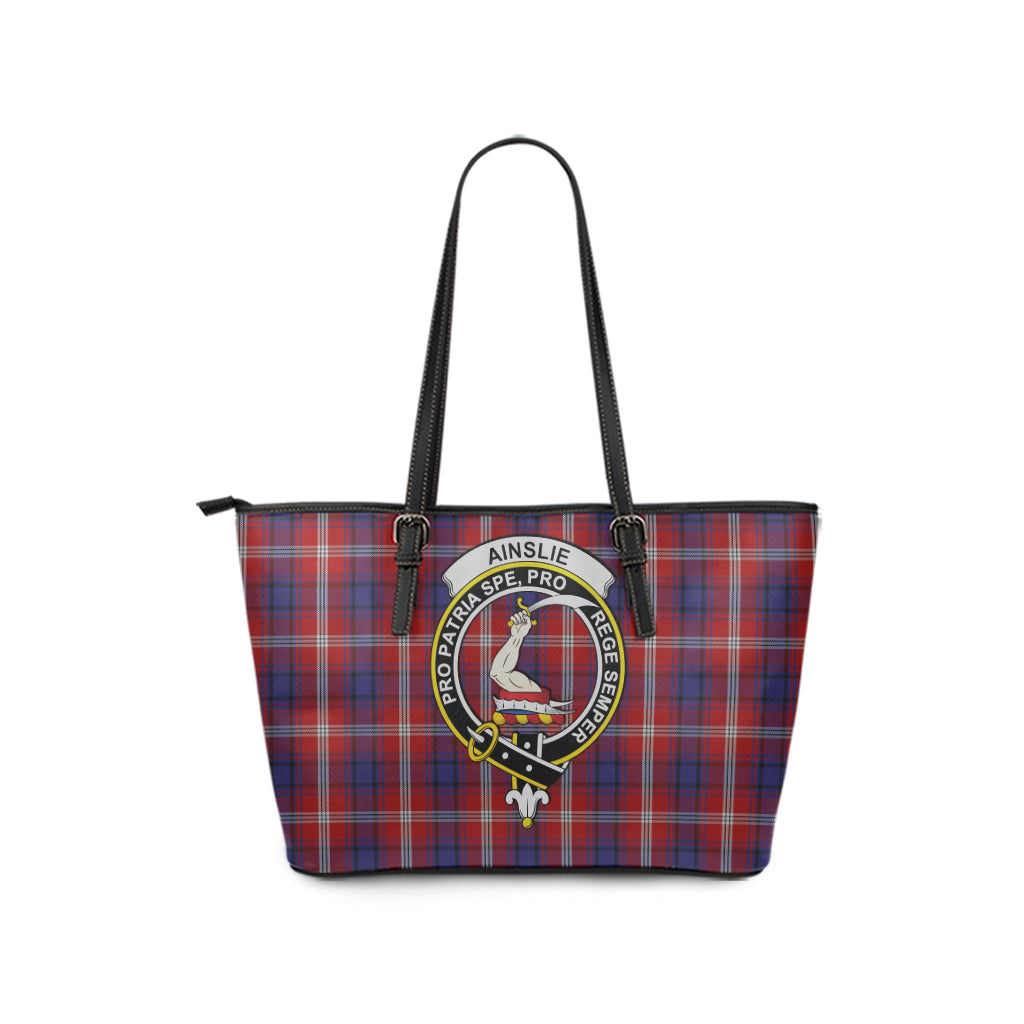 Ainslie Tartan Leather Tote Bag with Family Crest - Tartanvibesclothing