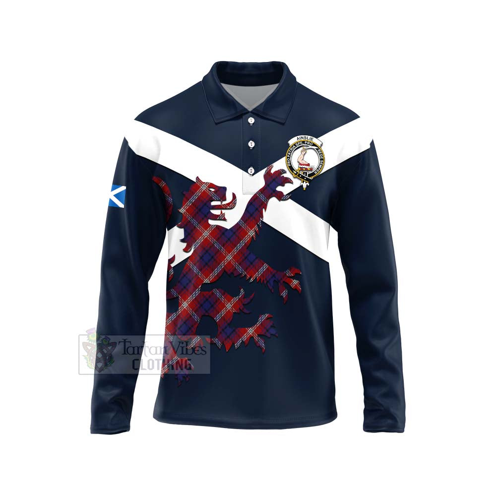 Tartan Vibes Clothing Ainslie Tartan Lion Rampant Long Sleeve Polo Shirt – Proudly Display Your Heritage with Alba Gu Brath and Clan Name