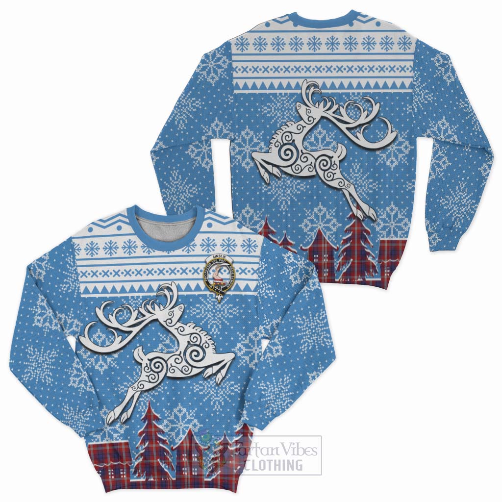 Tartan Vibes Clothing Ainslie Clan Christmas Sweatshirt Celtic Reindeer Style