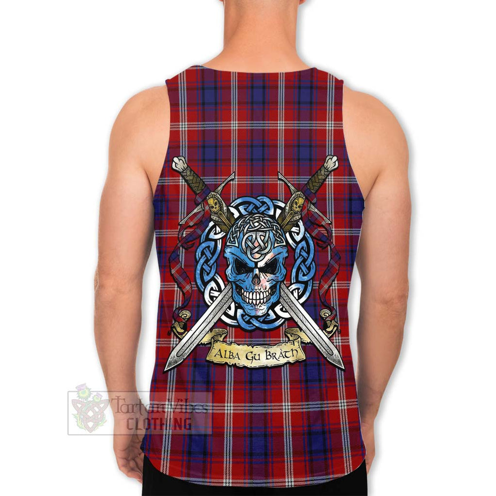 Tartan Vibes Clothing Ainslie Tartan Men's Tank Top with Family Crest Celtic Skull Style