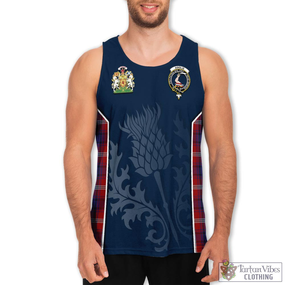 Tartan Vibes Clothing Ainslie Tartan Men's Tanks Top with Family Crest and Scottish Thistle Vibes Sport Style