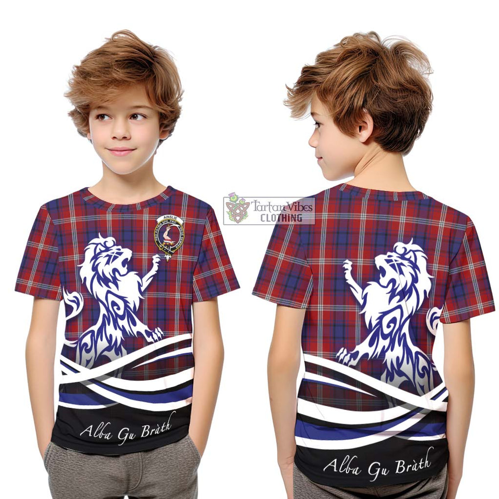 Ainslie Tartan Kid T-Shirt with Alba Gu Brath Regal Lion Emblem Youth XL Size14 - Tartanvibesclothing Shop