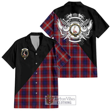 Ainslie Tartan Short Sleeve Button Shirt with Family Crest and Military Logo Style