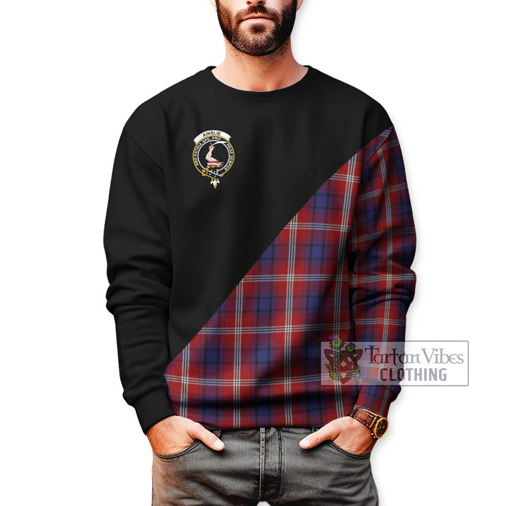 Ainslie Tartan Sweatshirt with Family Crest and Military Logo Style Unisex - Tartanvibesclothing Shop