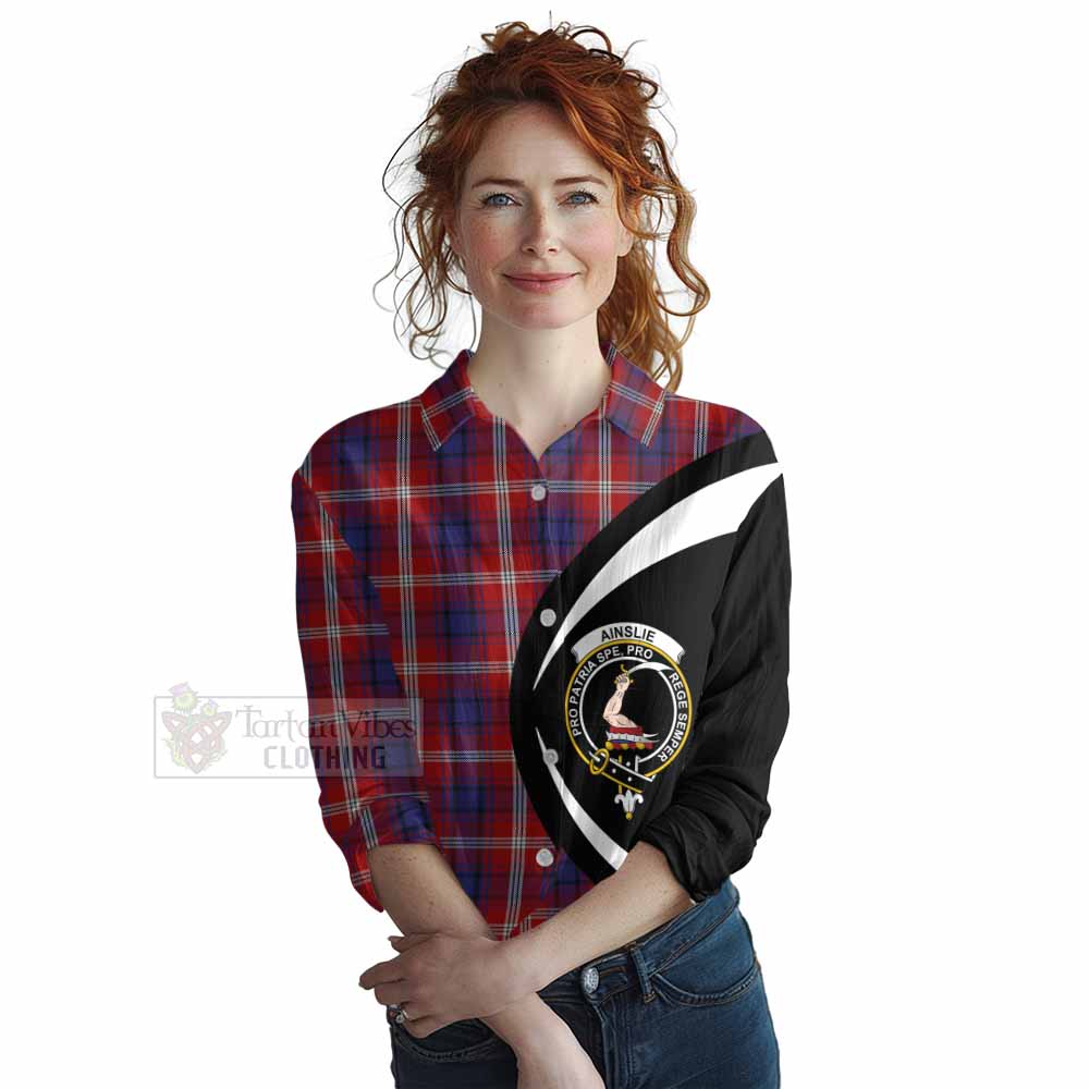 Tartan Vibes Clothing Ainslie Tartan Women's Casual Shirt with Family Crest Circle Style