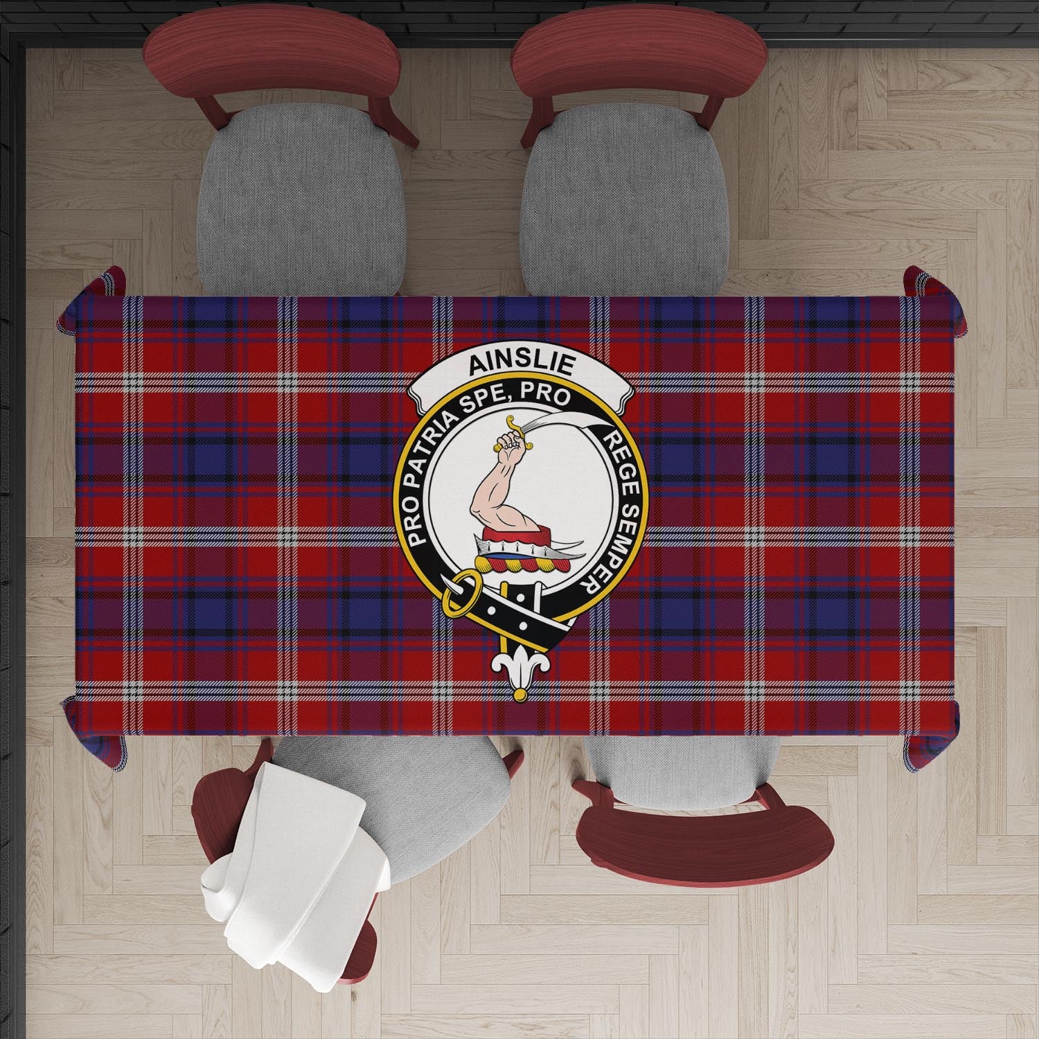 Ainslie Tatan Tablecloth with Family Crest - Tartanvibesclothing