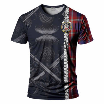 Ainslie Tartan T-Shirt with Family Crest Cross Sword Thistle Celtic Vibes