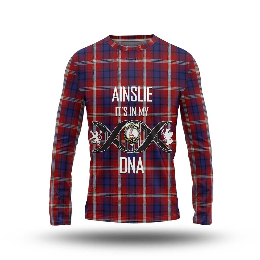 Ainslie Tartan Long Sleeve T-Shirt with Family Crest DNA In Me Style Unisex - Tartanvibesclothing Shop