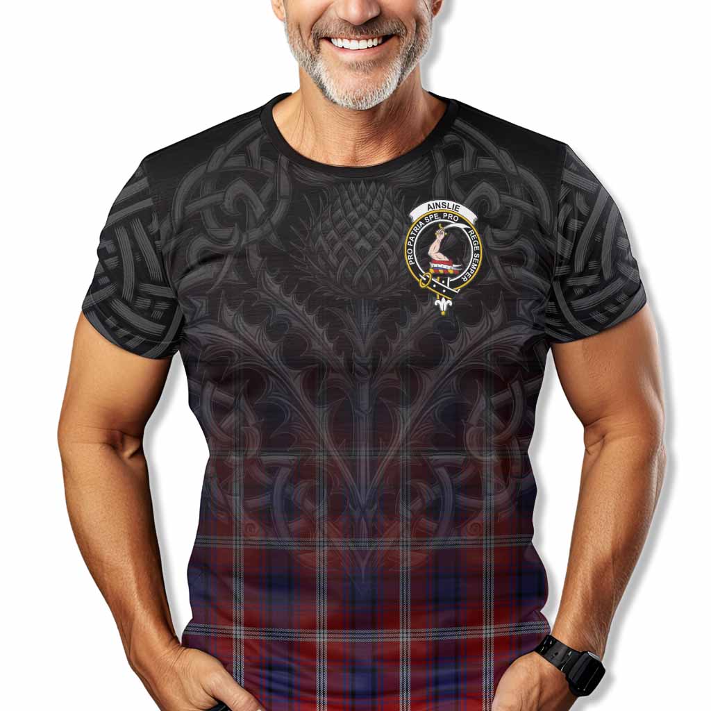 Tartan Vibes Clothing Ainslie Tartan T-Shirt with Family Crest Celtic Thistle Vibes