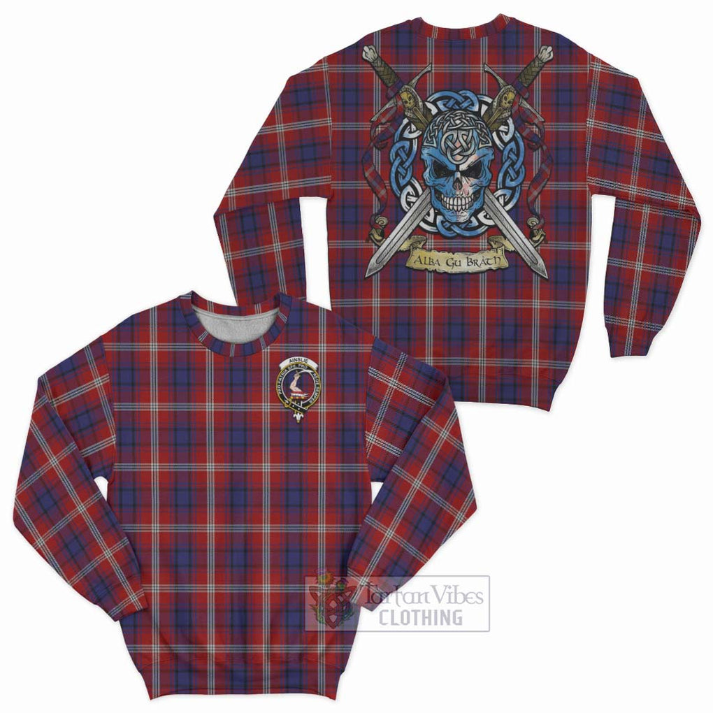 Tartan Vibes Clothing Ainslie Tartan Sweatshirt with Family Crest Celtic Skull Style