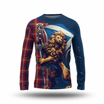 Ainslie Tartan Family Crest Long Sleeve T-Shirt with Scottish Majestic Lion