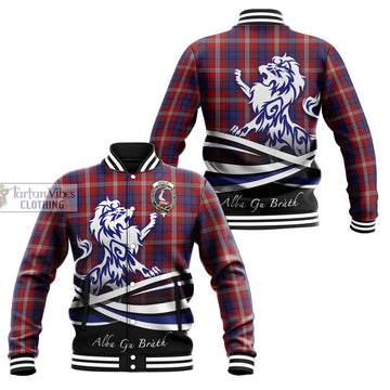 Ainslie Tartan Baseball Jacket with Alba Gu Brath Regal Lion Emblem