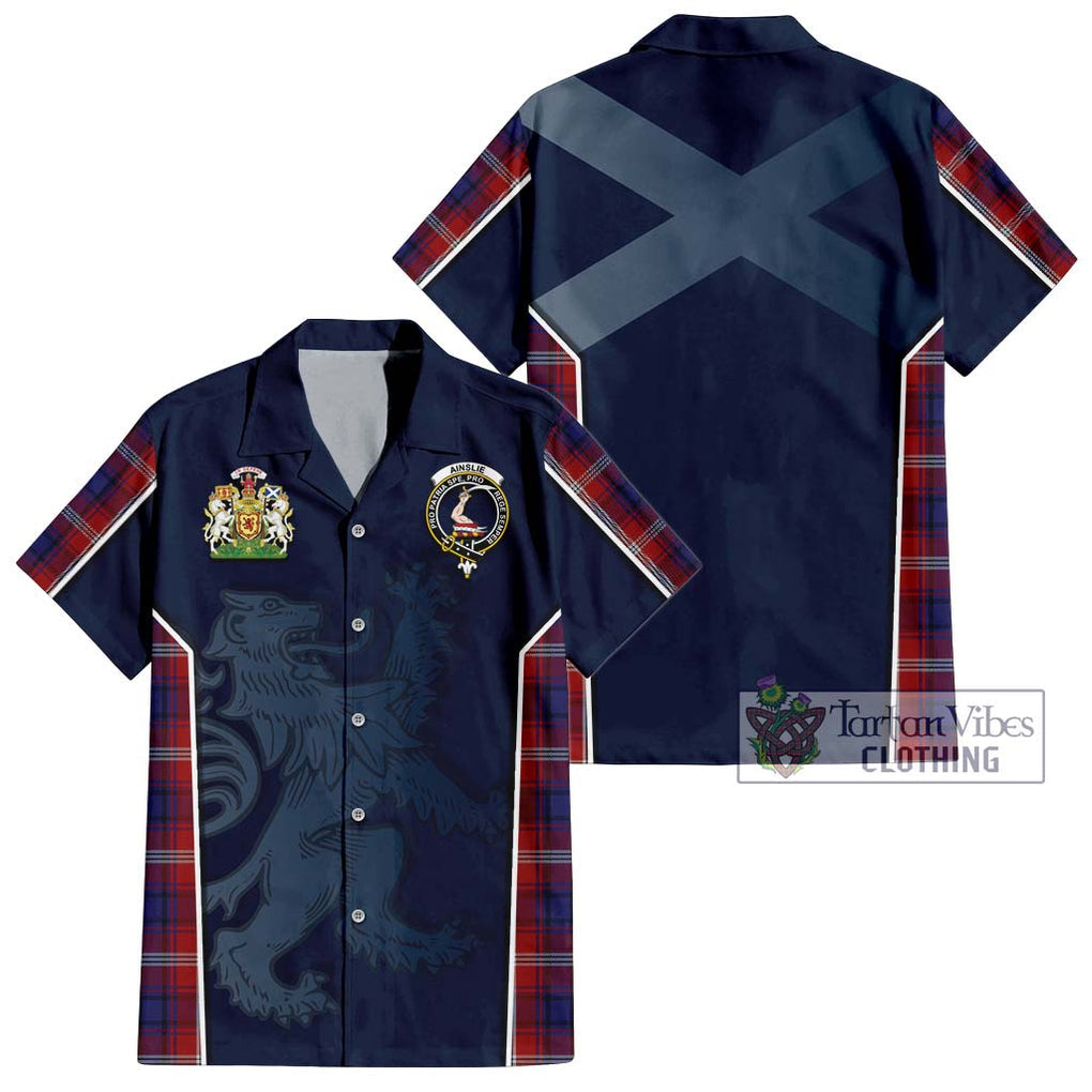 Ainslie Tartan Short Sleeve Button Shirt with Family Crest and Lion Rampant Vibes Sport Style Kid - Tartan Vibes Clothing