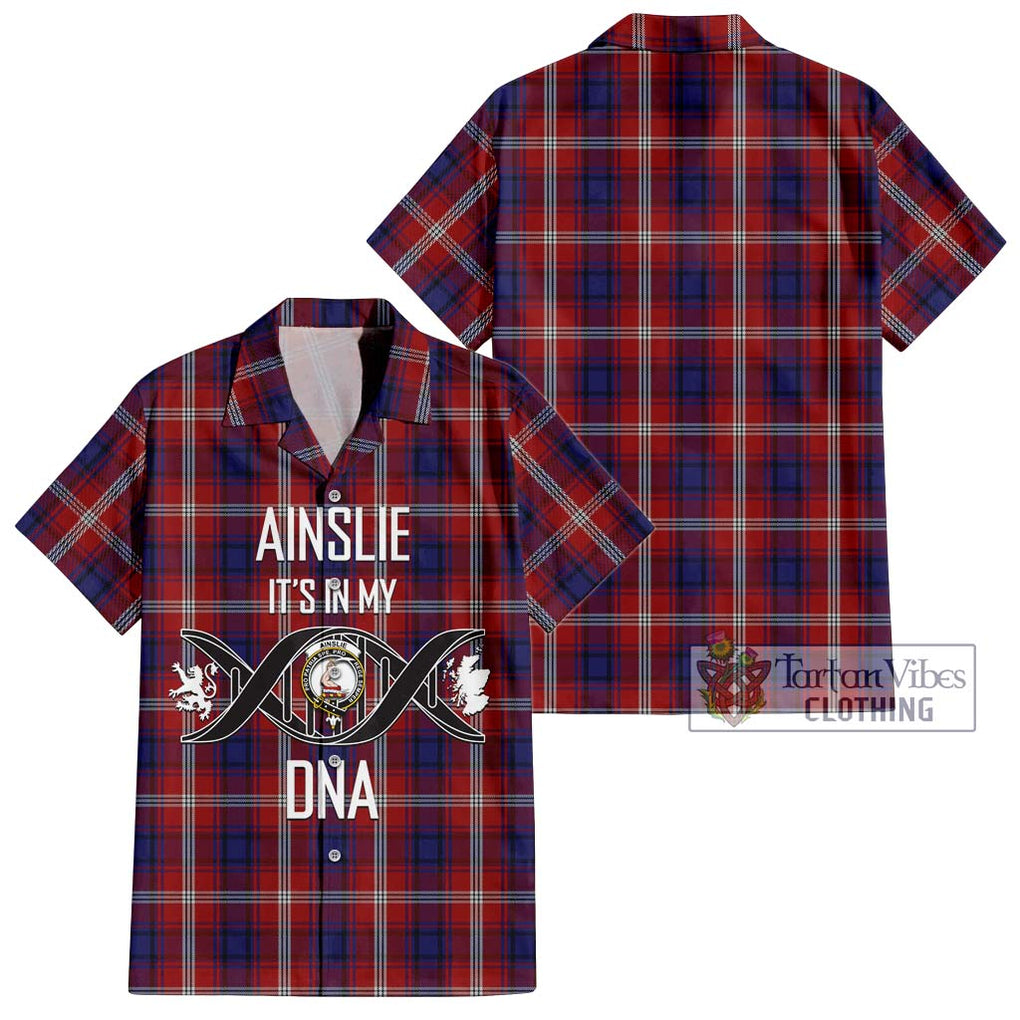 Ainslie Tartan Short Sleeve Button Shirt with Family Crest DNA In Me Style Kid - Tartanvibesclothing Shop