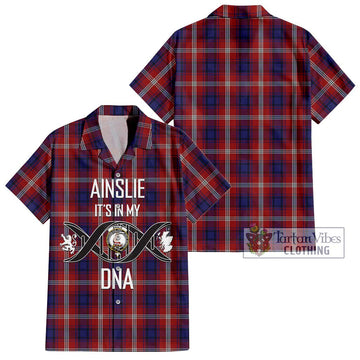 Ainslie Tartan Short Sleeve Button Shirt with Family Crest DNA In Me Style