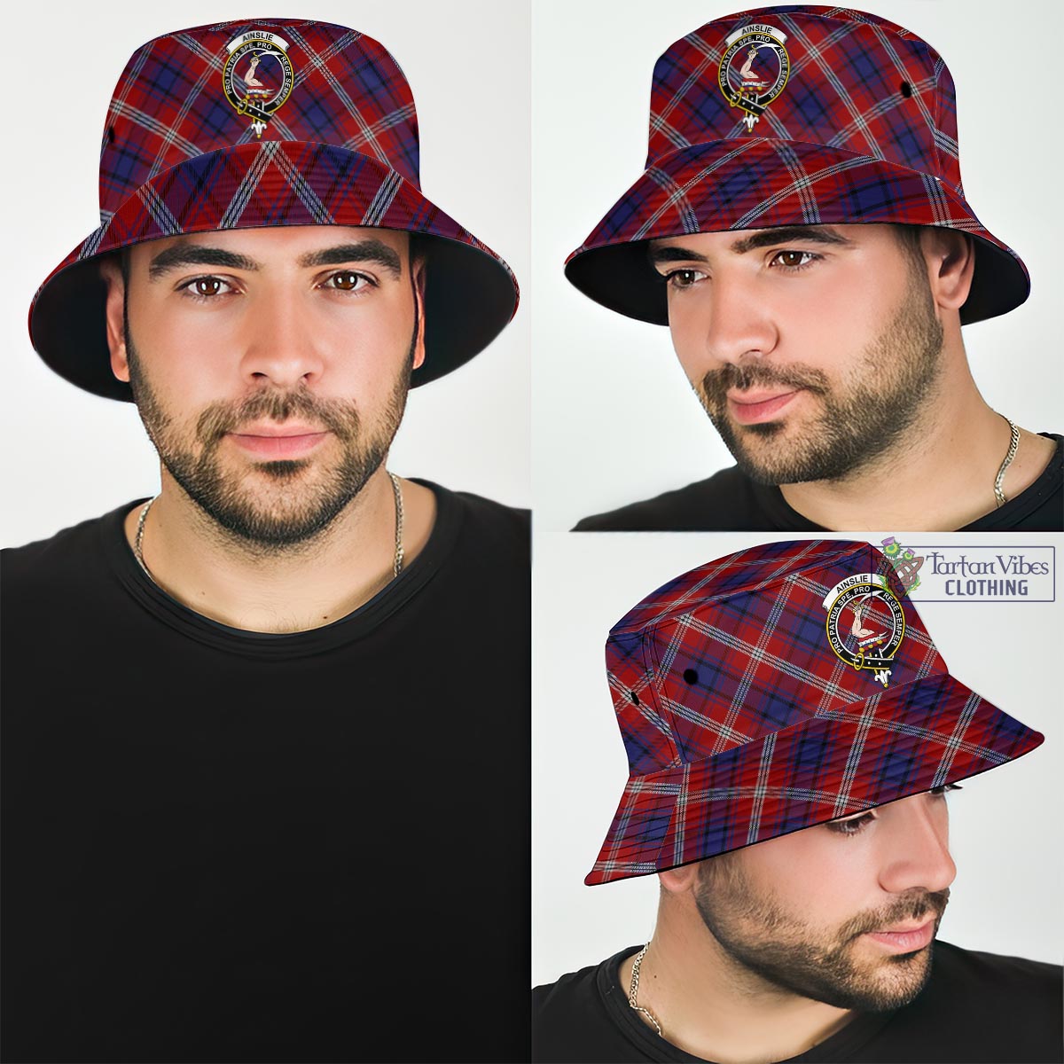 Tartan Vibes Clothing Ainslie Tartan Bucket Hat with Family Crest