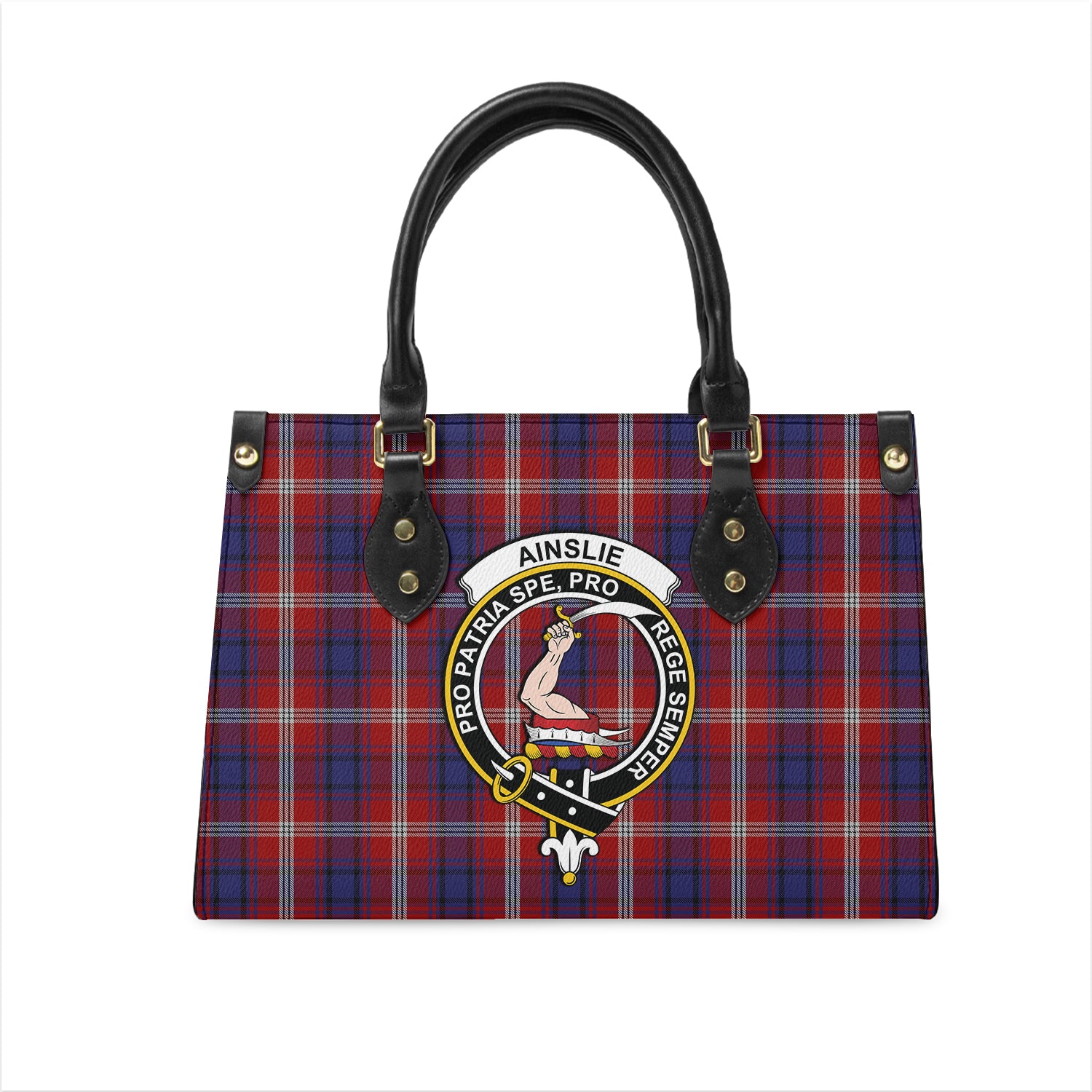 Ainslie Tartan Leather Bag with Family Crest One Size 29*11*20 cm - Tartanvibesclothing