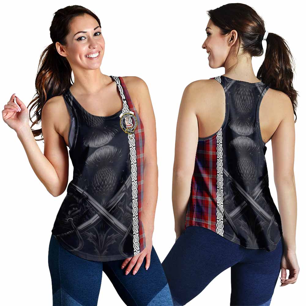 Tartan Vibes Clothing Ainslie Tartan Women's Racerback Tanks with Family Crest Cross Sword Thistle Celtic Vibes