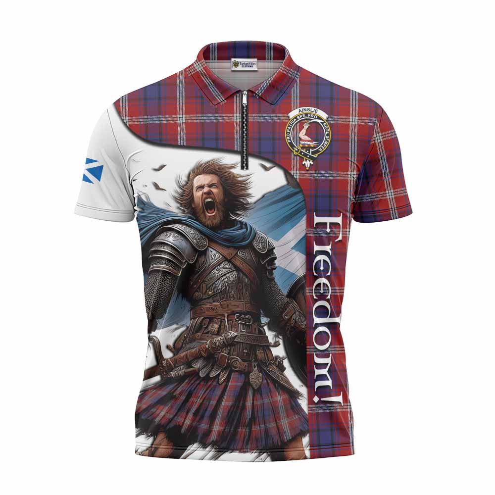 Tartan Vibes Clothing Ainslie Crest Tartan Zipper Polo Shirt Inspired by the Freedom of Scottish Warrior