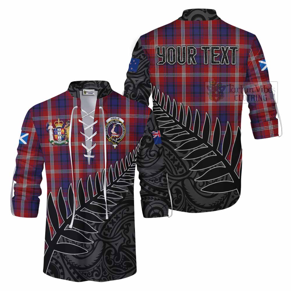 Tartan Vibes Clothing Ainslie Crest Tartan Ghillie Kilt Shirt with New Zealand Silver Fern Half Style