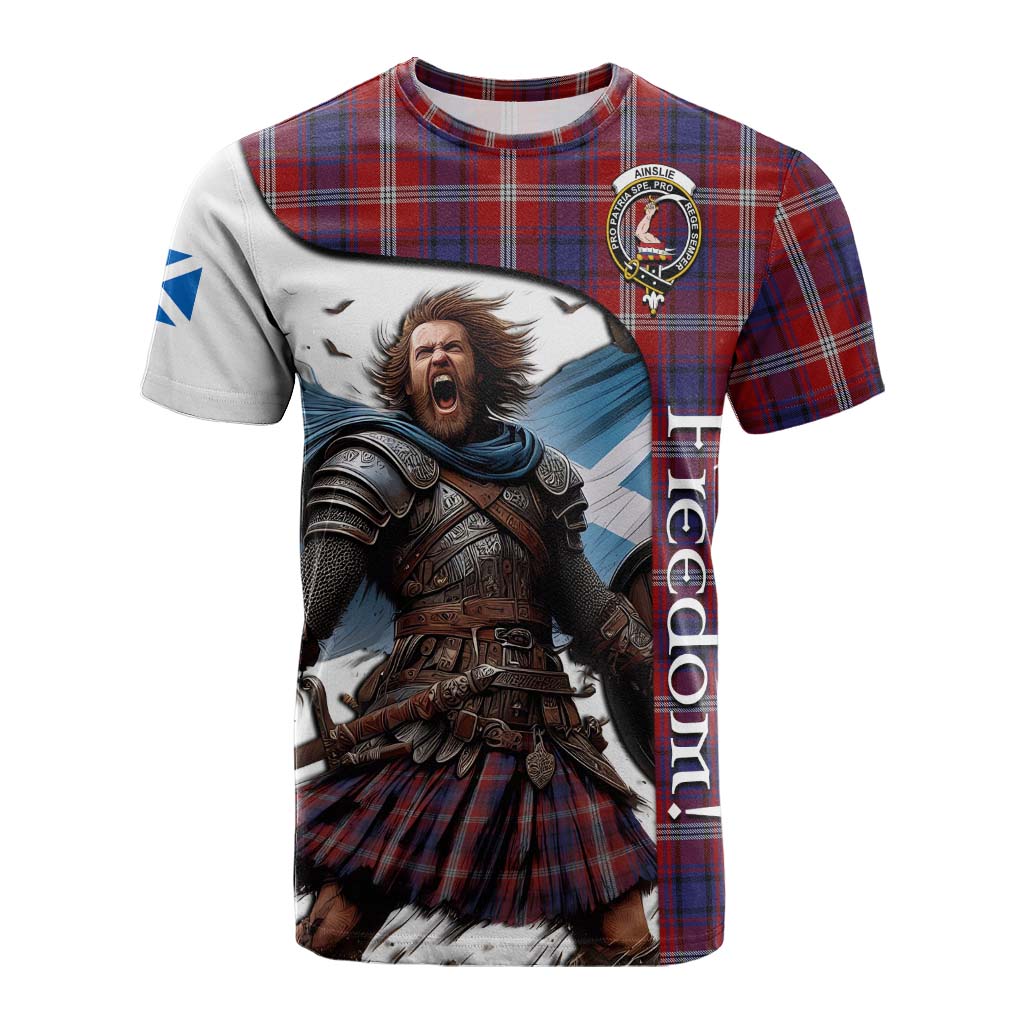 Tartan Vibes Clothing Ainslie Crest Tartan Cotton T-shirt Inspired by the Freedom of Scottish Warrior