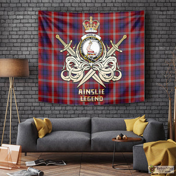 Ainslie Tartan Tapestry with Clan Crest and the Golden Sword of Courageous Legacy