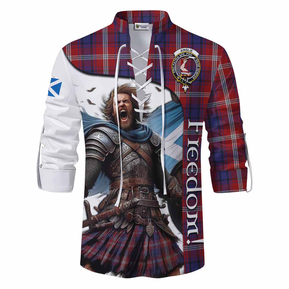 Tartan Vibes Clothing Ainslie Crest Tartan Ghillie Kilt Shirt Inspired by the Freedom of Scottish Warrior