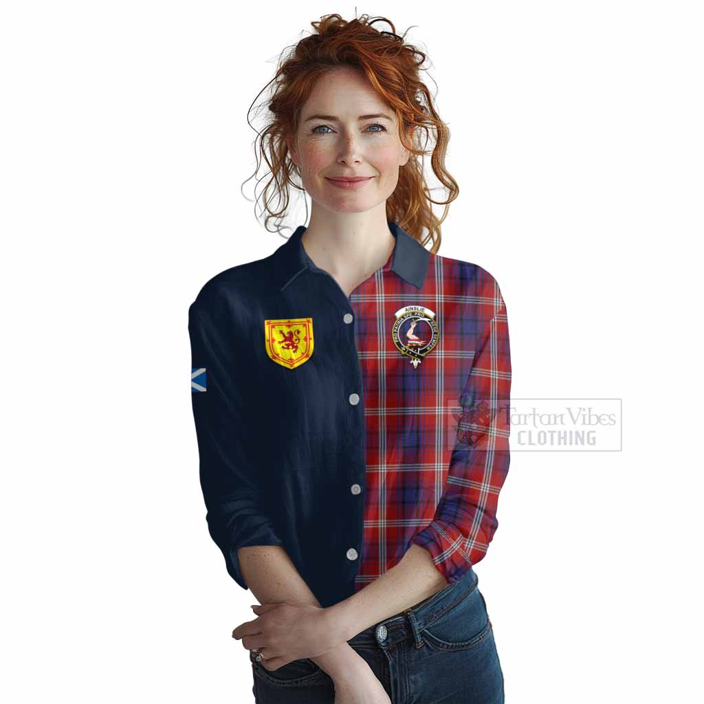 Tartan Vibes Clothing Ainslie Tartan Women's Casual Shirt Alba with Scottish Lion Royal Arm Half Style