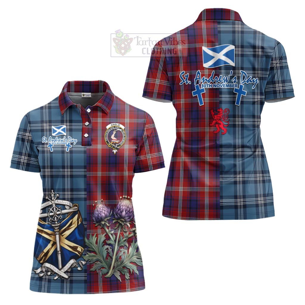 Tartan Vibes Clothing Ainslie Tartan Women's Polo Shirt Happy St. Andrew's Day Half Tartan Style