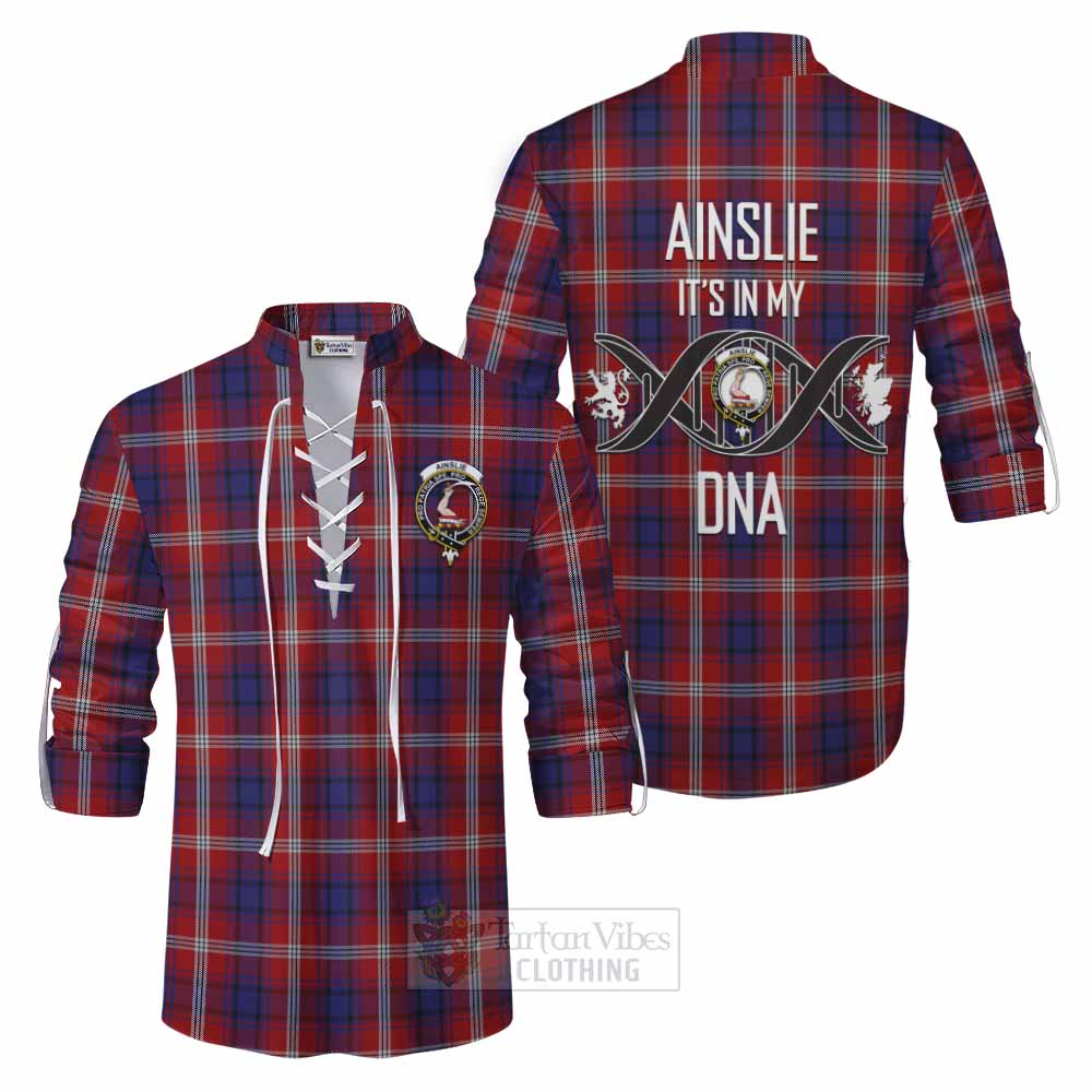 Tartan Vibes Clothing Ainslie Tartan Ghillie Kilt Shirt with Family Crest DNA In Me Style