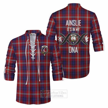 Ainslie Tartan Ghillie Kilt Shirt with Family Crest DNA In Me Style