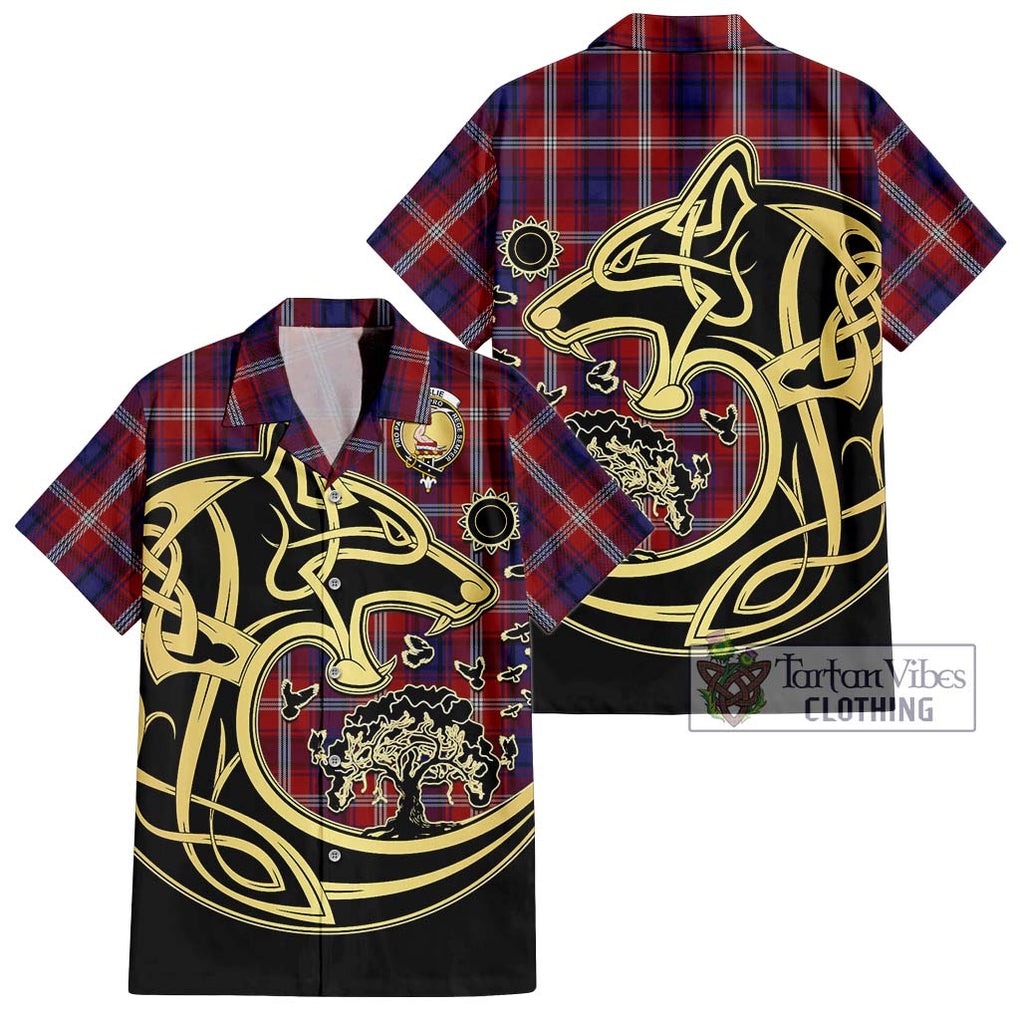 Ainslie Tartan Short Sleeve Button Shirt with Family Crest Celtic Wolf Style Kid - Tartan Vibes Clothing