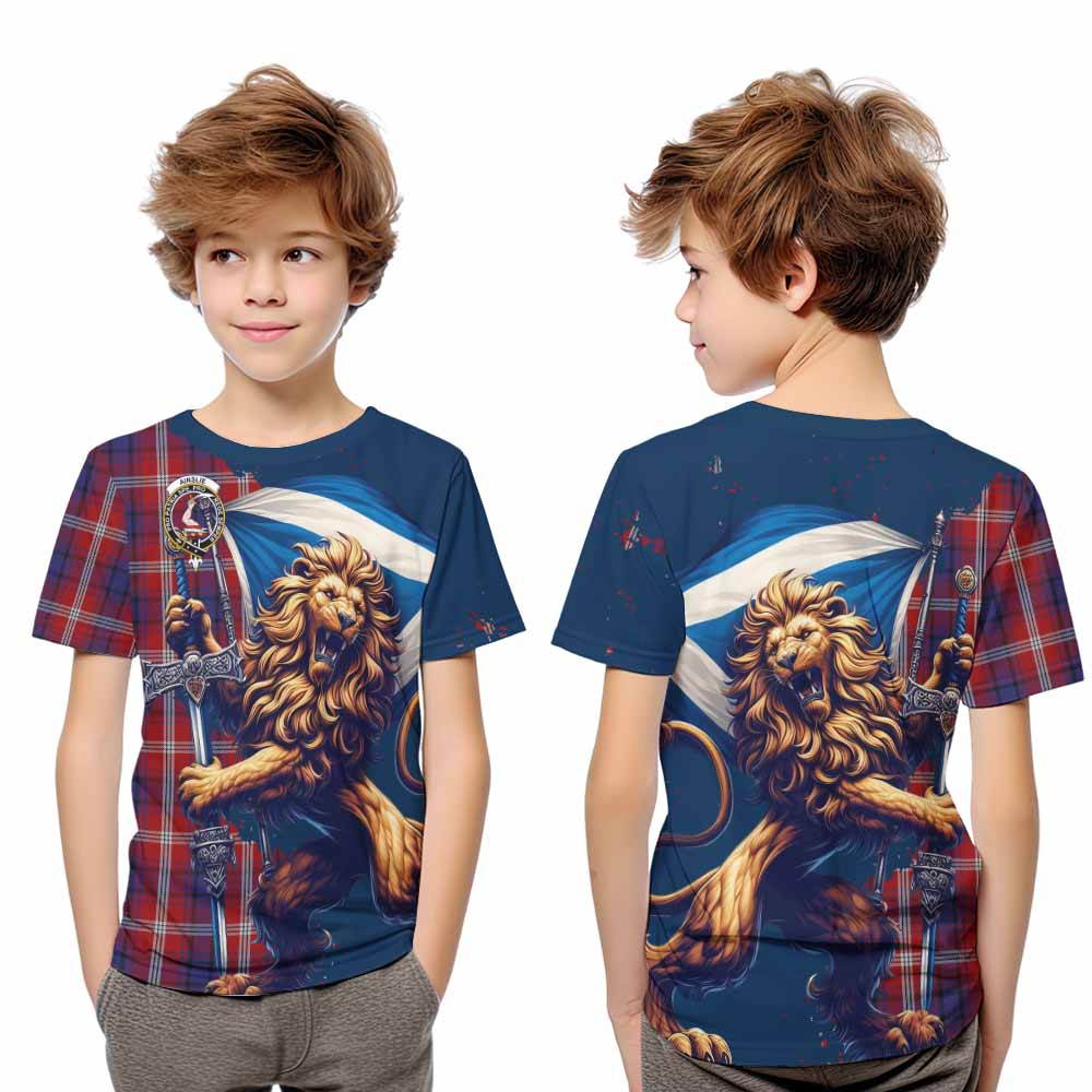 Tartan Vibes Clothing Ainslie Tartan Family Crest Kid T-Shirt with Scottish Majestic Lion