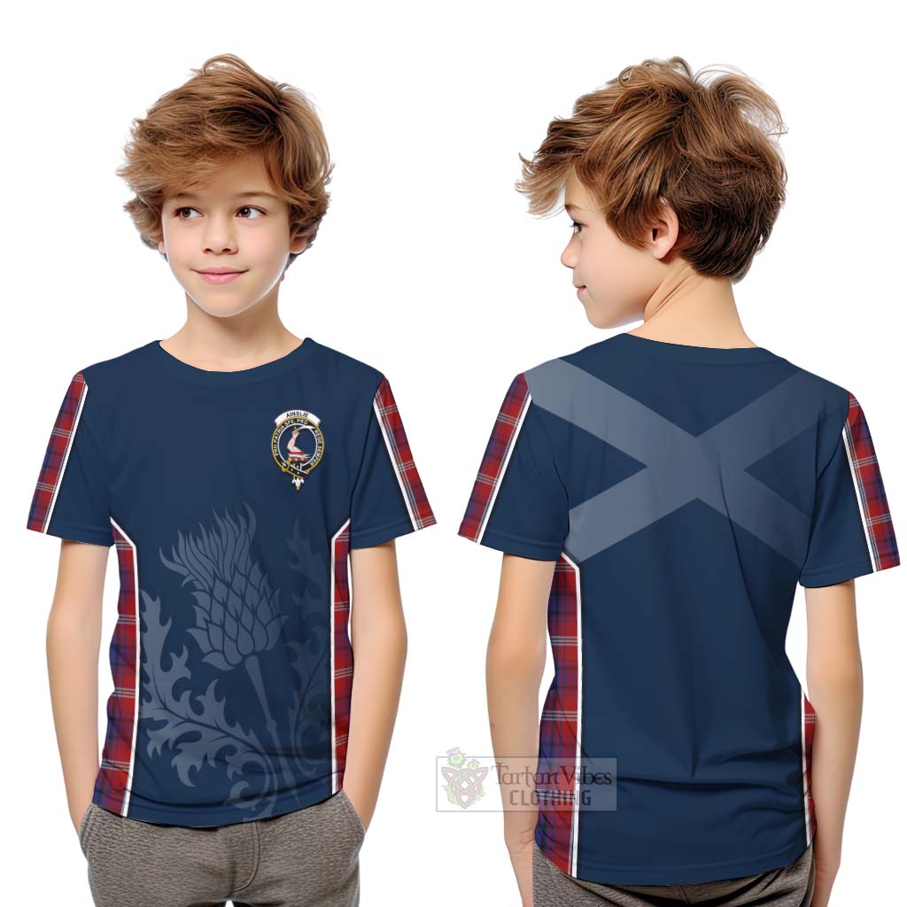 Tartan Vibes Clothing Ainslie Tartan Kid T-Shirt with Family Crest and Scottish Thistle Vibes Sport Style