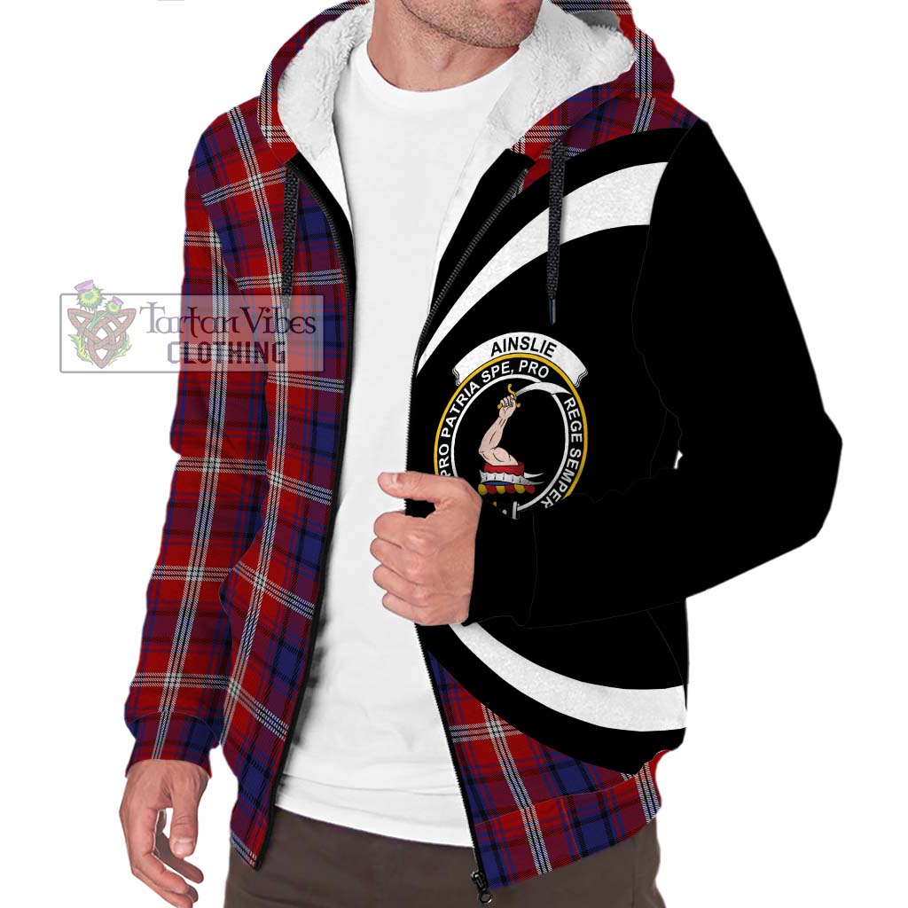 Ainslie Tartan Sherpa Hoodie with Family Crest Circle Style Unisex S - Tartan Vibes Clothing