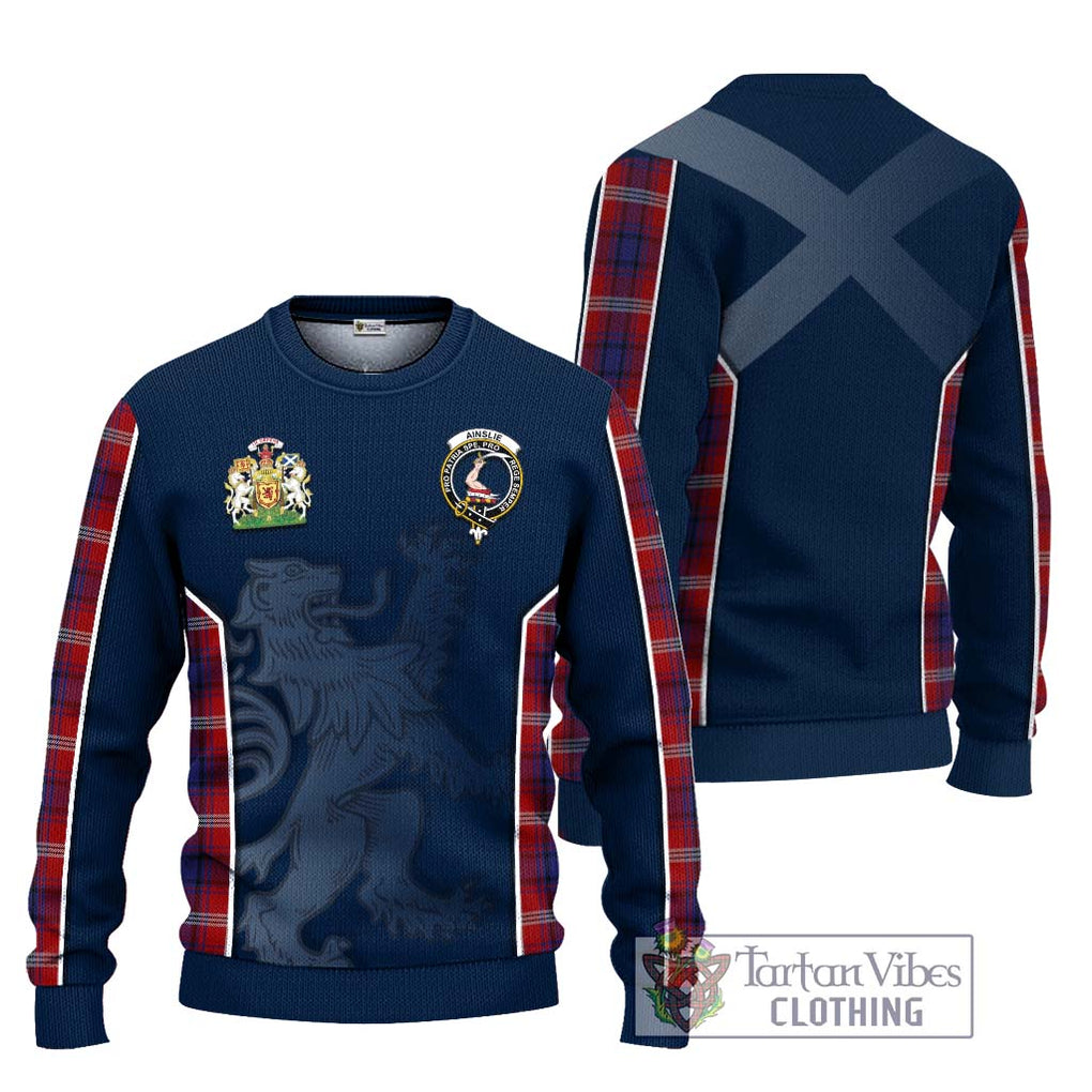 Ainslie Tartan Knitted Sweater with Family Crest and Lion Rampant Vibes Sport Style Unisex - Tartan Vibes Clothing