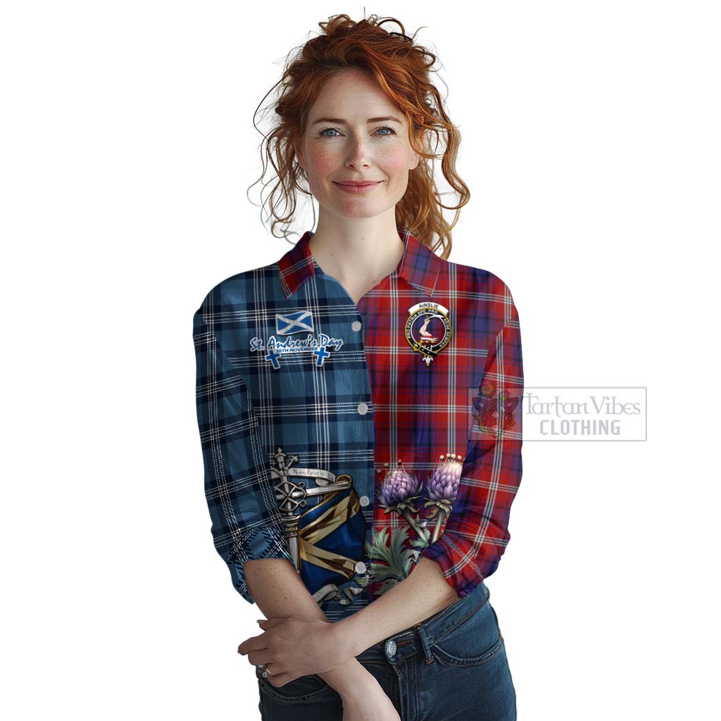 Tartan Vibes Clothing Ainslie Tartan Women's Casual Shirt Happy St. Andrew's Day Half Tartan Style