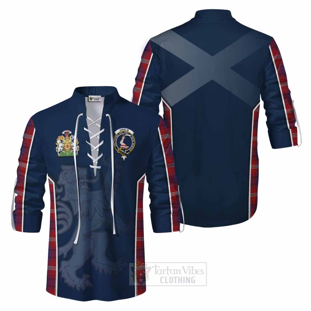 Tartan Vibes Clothing Ainslie Tartan Ghillie Kilt Shirt with Family Crest and Lion Rampant Vibes Sport Style