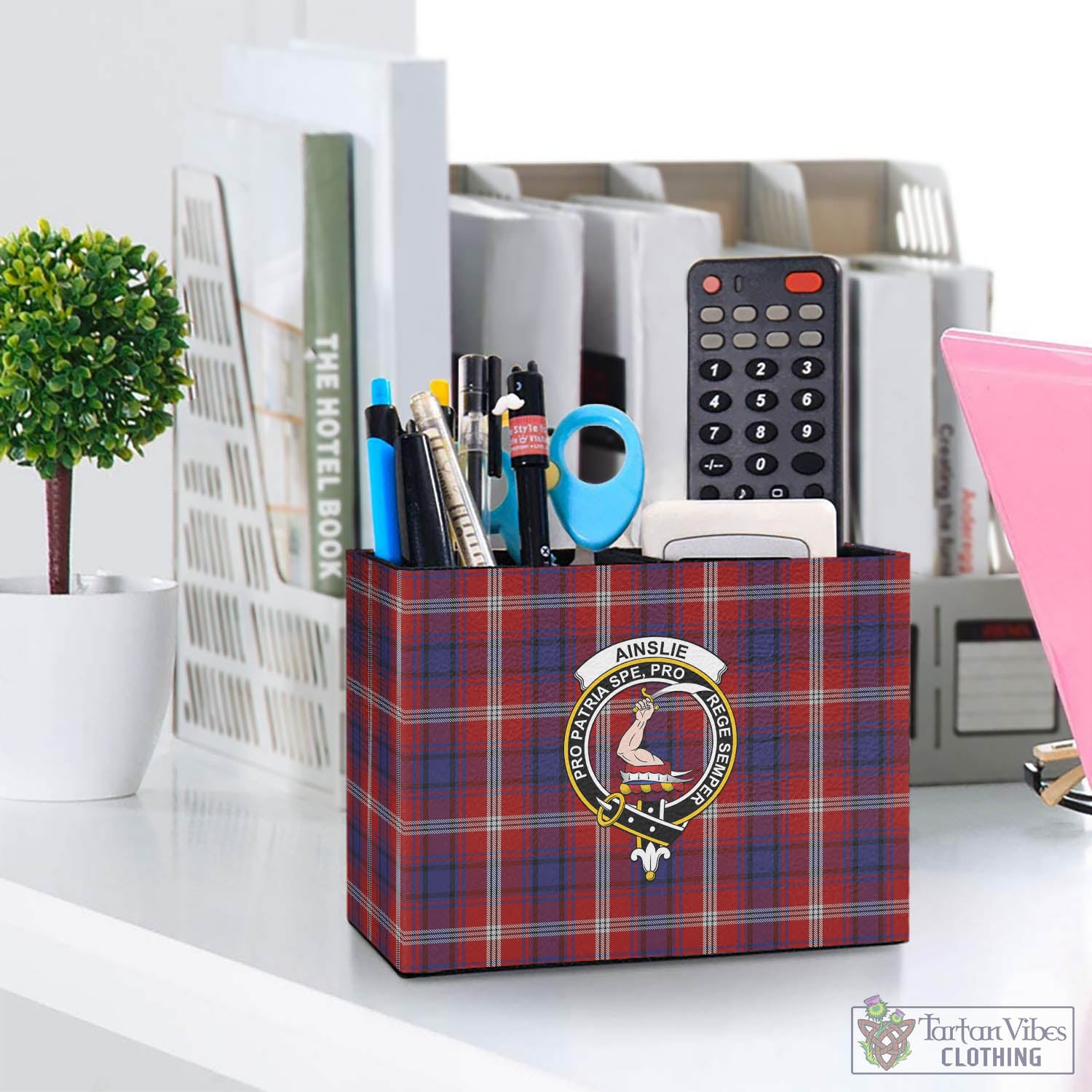 Tartan Vibes Clothing Ainslie Tartan Pen Holder with Family Crest