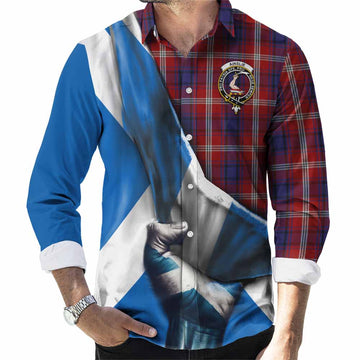 Ainslie Tartan Long Sleeve Button Shirt with Family Crest Scotland Patriotic Style