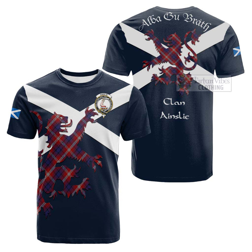 Tartan Vibes Clothing Ainslie Tartan Lion Rampant Cotton T-shirt – Proudly Display Your Heritage with Alba Gu Brath and Clan Name